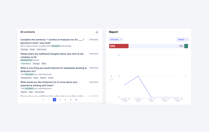 Comment Analysis screenshot from Bright AI